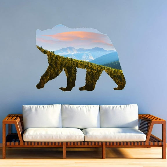 VWAQ Grizzly Bear Mountain Range Wall Decal - Natural Animal Peel and Stick Sticker - SC04