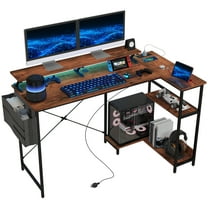 HOMCOM 58" Reversible L Shaped Desk, Corner Computer Desk, Rustic Brown