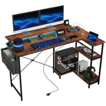 HOMCOM 58" Reversible L Shaped Desk, Corner Computer Desk, Rustic Brown