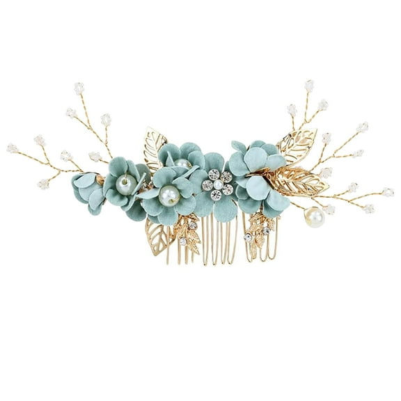 Wedding Hair Combs, Crystal Flwoer Hair Clips Bride Bridesmaid Hair Sides Comb Rhinestone Barrettes, Pearl Flower Hair Pins Hair Accessories for Women Girls (Pink)