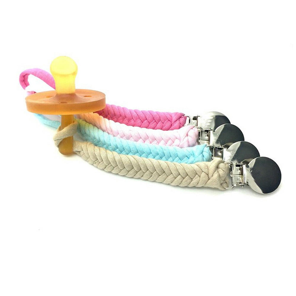 Disgod 4x Baby Dummy Clips Boys Girls Teething Soother Pacifier Clip Chain Holder Strap(Blue + Yellow + White + Grey)