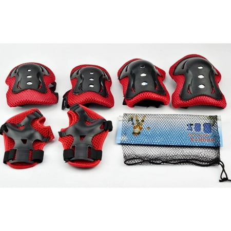Kids Roller Skates Gear 6X Kids Outdoor Sports Protective Gear Knee Elbow Pads Wrist Guards Roller Skating Cycling Safety Protection Color:Red ()