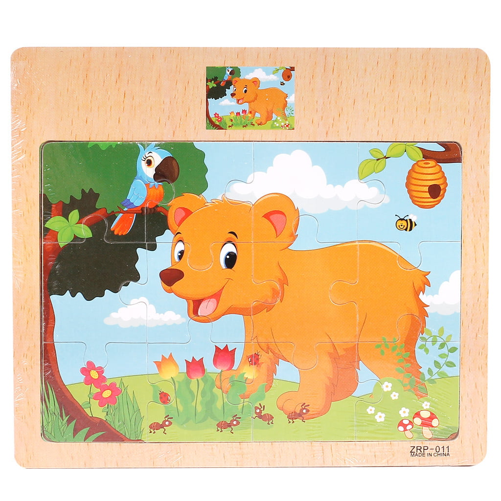 4 Set Wooden Peg Puzzle Traffic Animals Jigsaw for 1-4 Year Old Baby Toddler 
