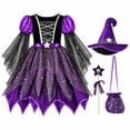 thumbnail image 5 of Teen Girls Light Up Witch Costume, Kids Witch Costume with Hat and Bag for Toddler Halloween Tulle Irregular Hem Dress 4 Pieces Outfit, 5 of 5