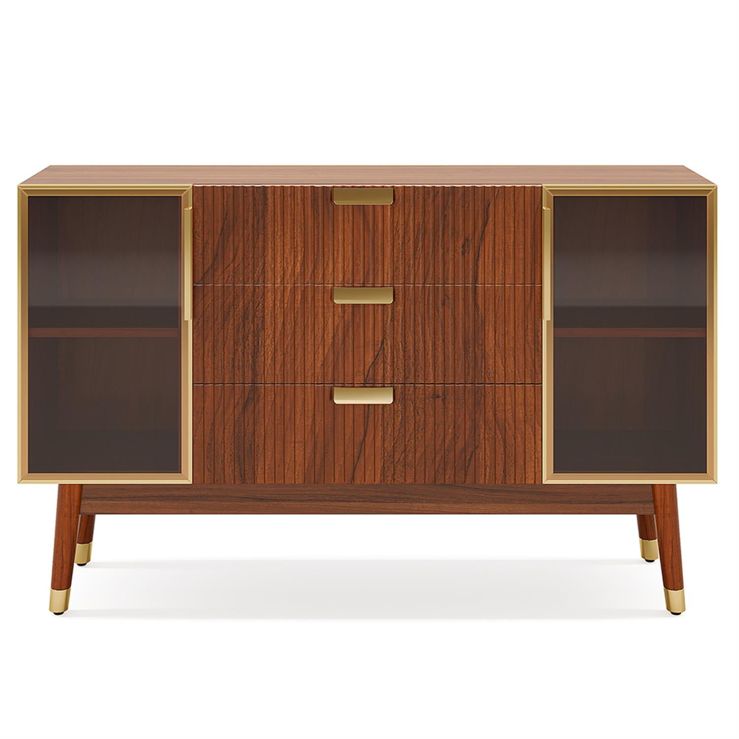Demi Bonn 55" Sideboard Buffet Storage Cabinet with 3 Drawers, Mid-Century Credenza Accent Cabinet for Kitchen Entryway Living Dining Room, Brown