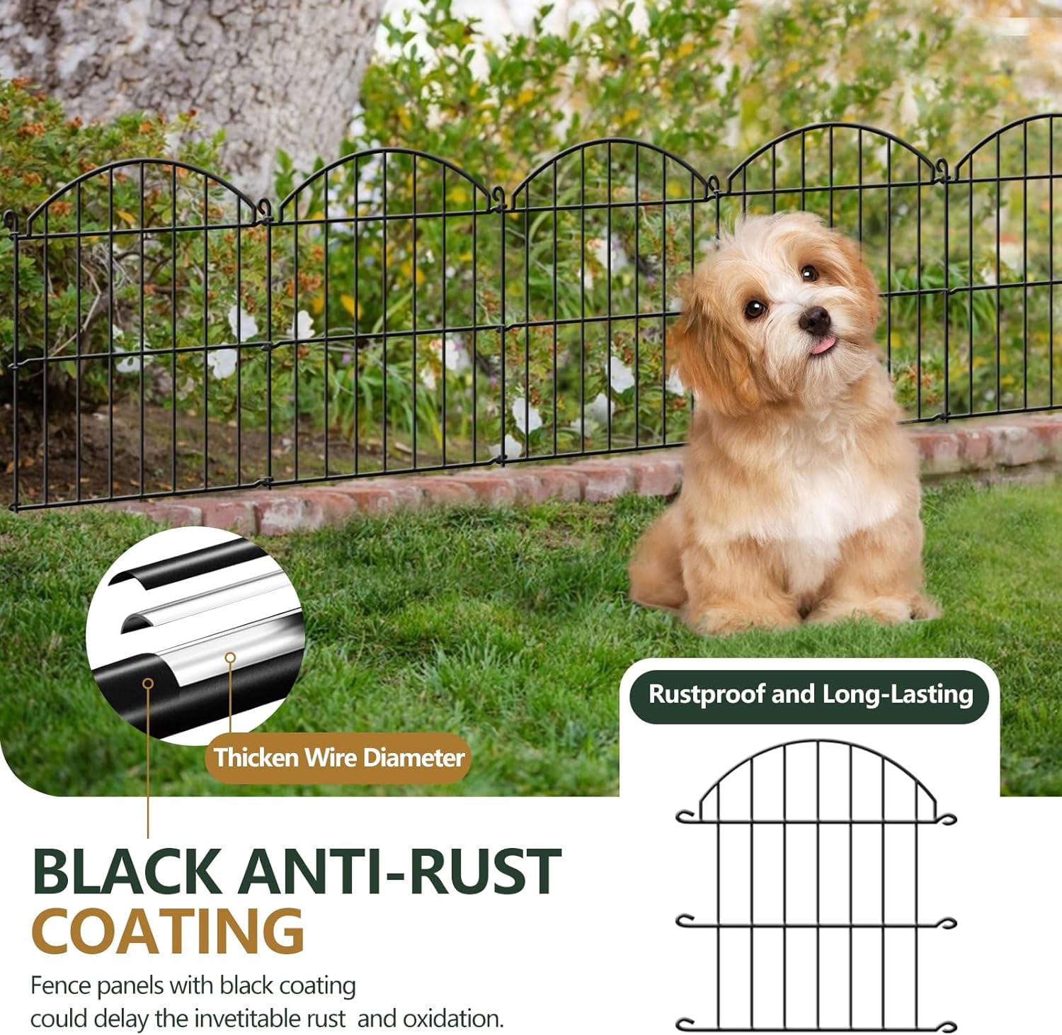 15 Panels Decorative Garden Fence, 15.94ft x 17in Animal Barrier Fencing Arched Rustproof Metal Border for Rabbit Dog Outdoor Yard