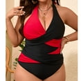 thumbnail image 4 of Plus Size Swimsuits for Curvy Women,One Piece High Waisted Swimwear,Summer Color Blocked Halter Criss Cross Bathing Suits L-5XL, 4 of 8