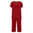 thumbnail image 5 of Feancey Women Pajamas Sets Short Sleeve Casual 2 Piece Pjs Set Front Pleated Button Blouse and Capri Pants Sleepwear Two Piece Loungewear Outfits Funny Gifts Red S, 5 of 6