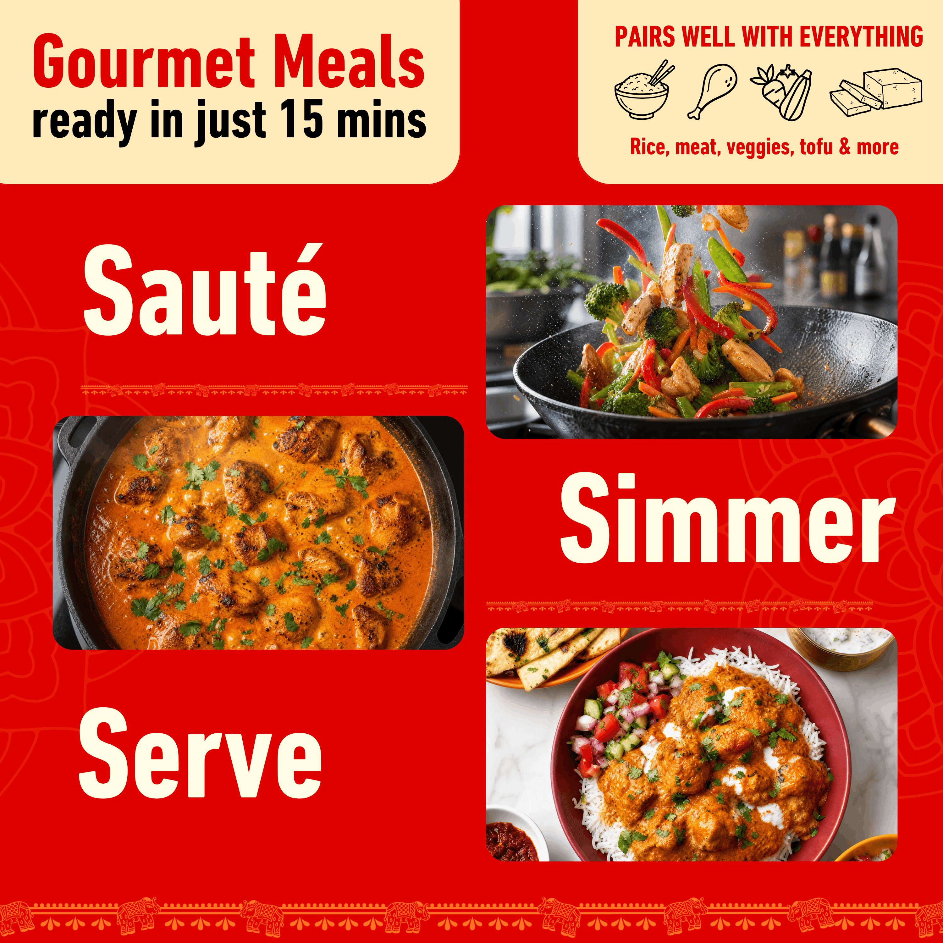 (6 pack) KFI Butter Chicken Cooking Sauce, 24 oz Jar, Family Size, Vegetarian, Gluten-Free