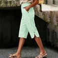 thumbnail image 2 of hoksml Women's Striped Elastic Waist Capri Pants - Cotton Linen Blend with Side Slits and Pockets, 2 of 9