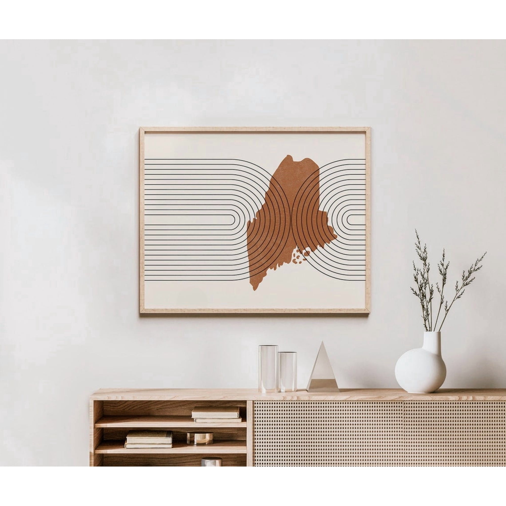 Mid Century Wall Art Prints Minimalist Maine Abstract Modern State Map Travel Inspired Home And Office Decor