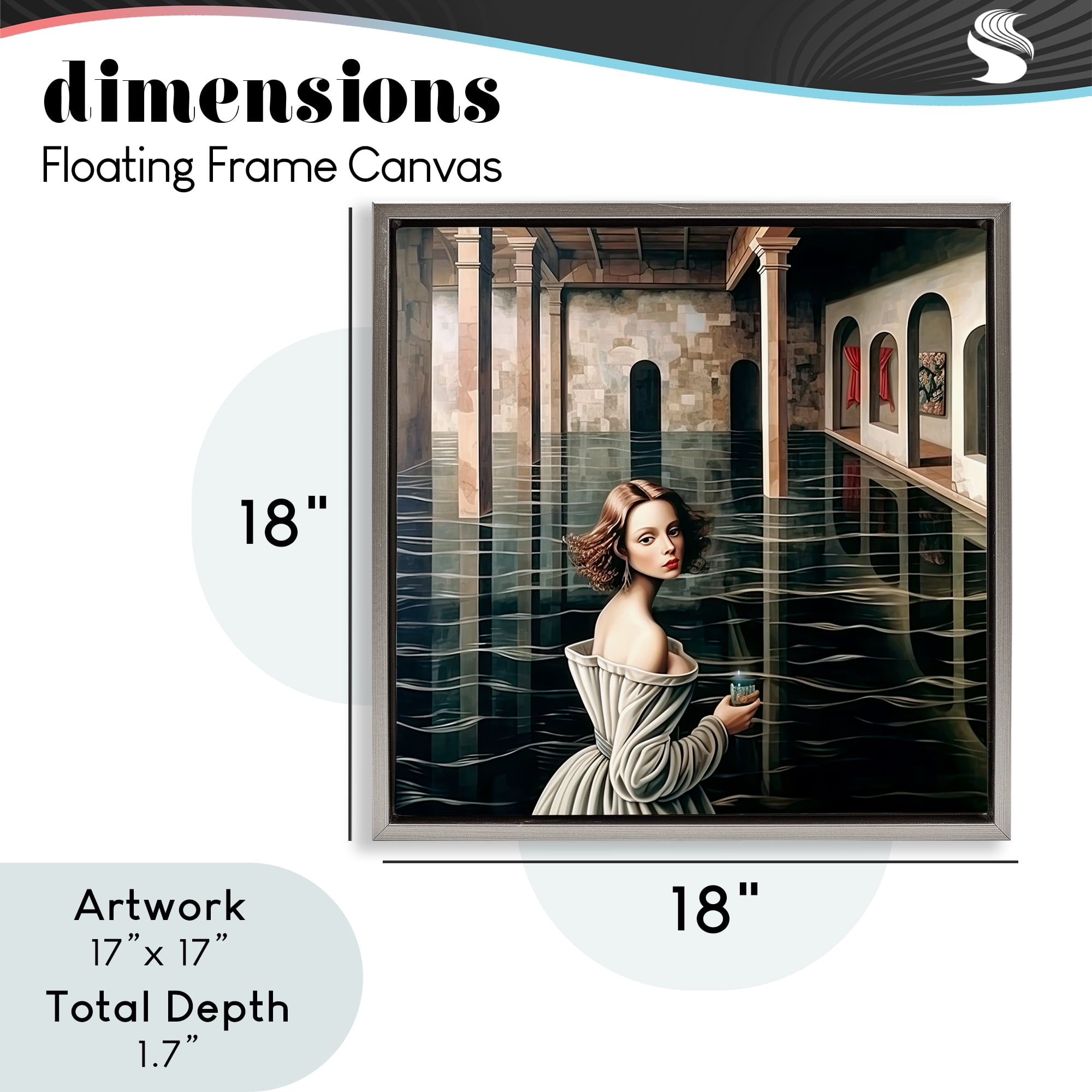 Portal Of Reflections Gray Framed Floater Canvas Wall Art, design by Sasha