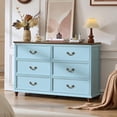 thumbnail image 4 of Joaxswe 6 Drawers Dresser for Bedroom, 54" Wide Wood Chest of Drawers w/Antique Brass Tone Handle, for Bedroom, Living Room, Light Blue, 4 of 9