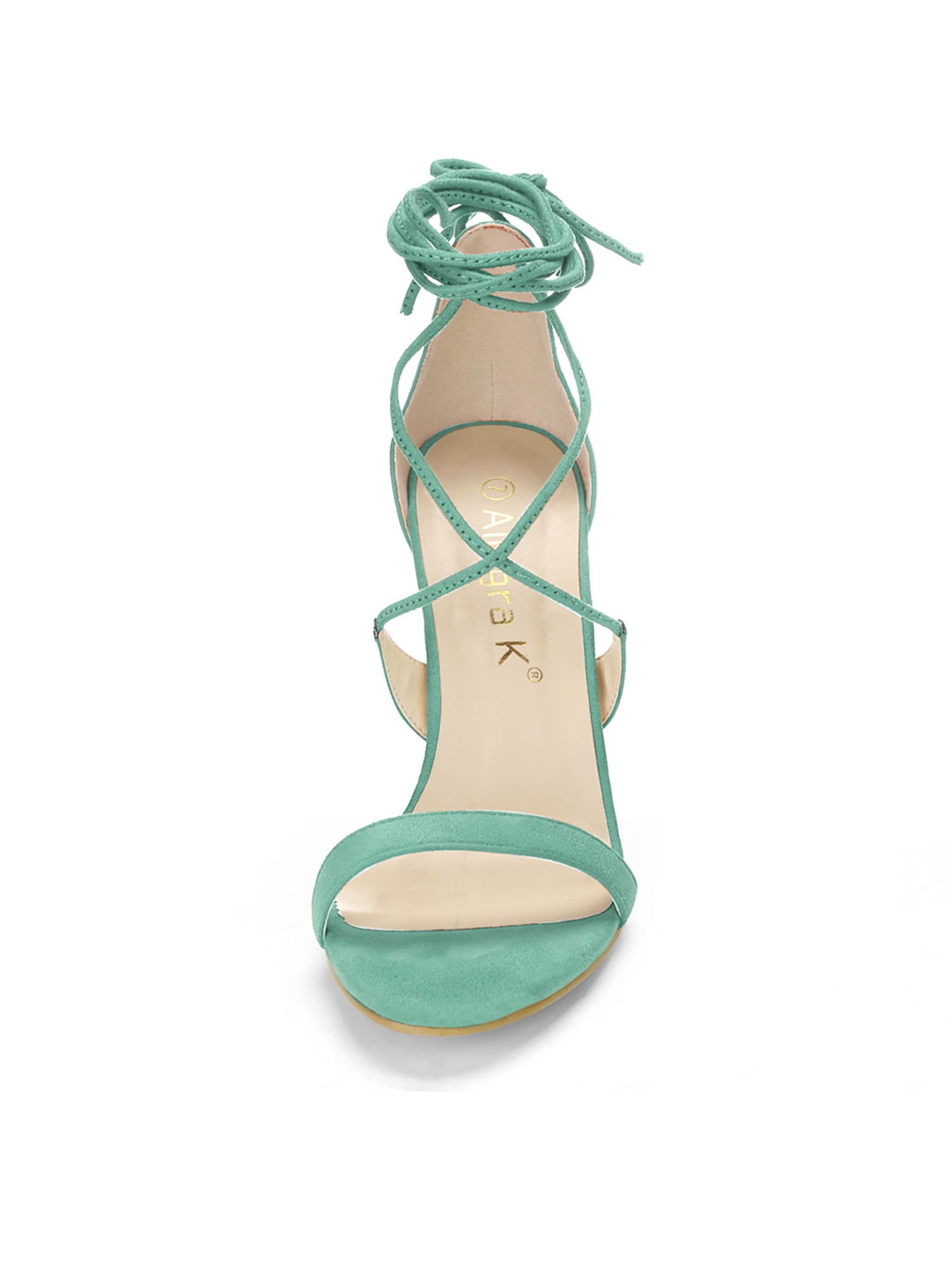 DARING DIVA Women Open Toe Stiletto High Heel Lace-Up Black Sandals 5 Turquoise Green