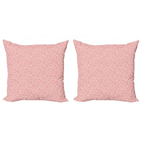 Leaves Throw Pillow Cushion Cover Pack of 2, Damask Stencil Style Ornamental Bamboo Leaves Vertically Aligned Illustration, Zippered Double-Side Digital Print, 4 Sizes, Coral and White, by Ambesonne