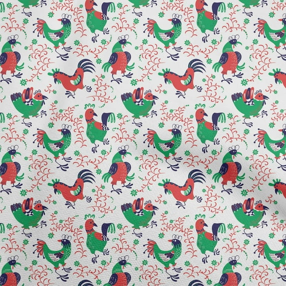 oneOone Silk Tabby Red Fabric Rooster Cock Fabric For Sewing Printed Craft Fabric By The Yard 42 Inch Wide-WM