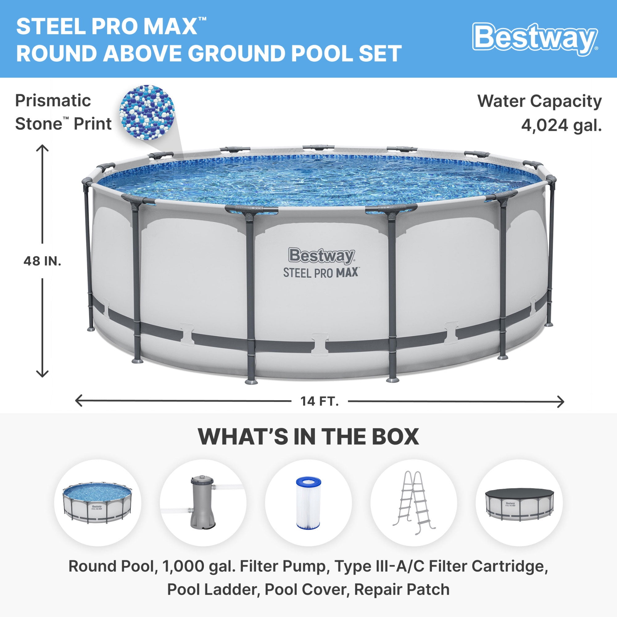 Bestway Steel Pro Max 5613HE Above Ground Pool - Puncture Resistant Liner - 14 ft x 48 in