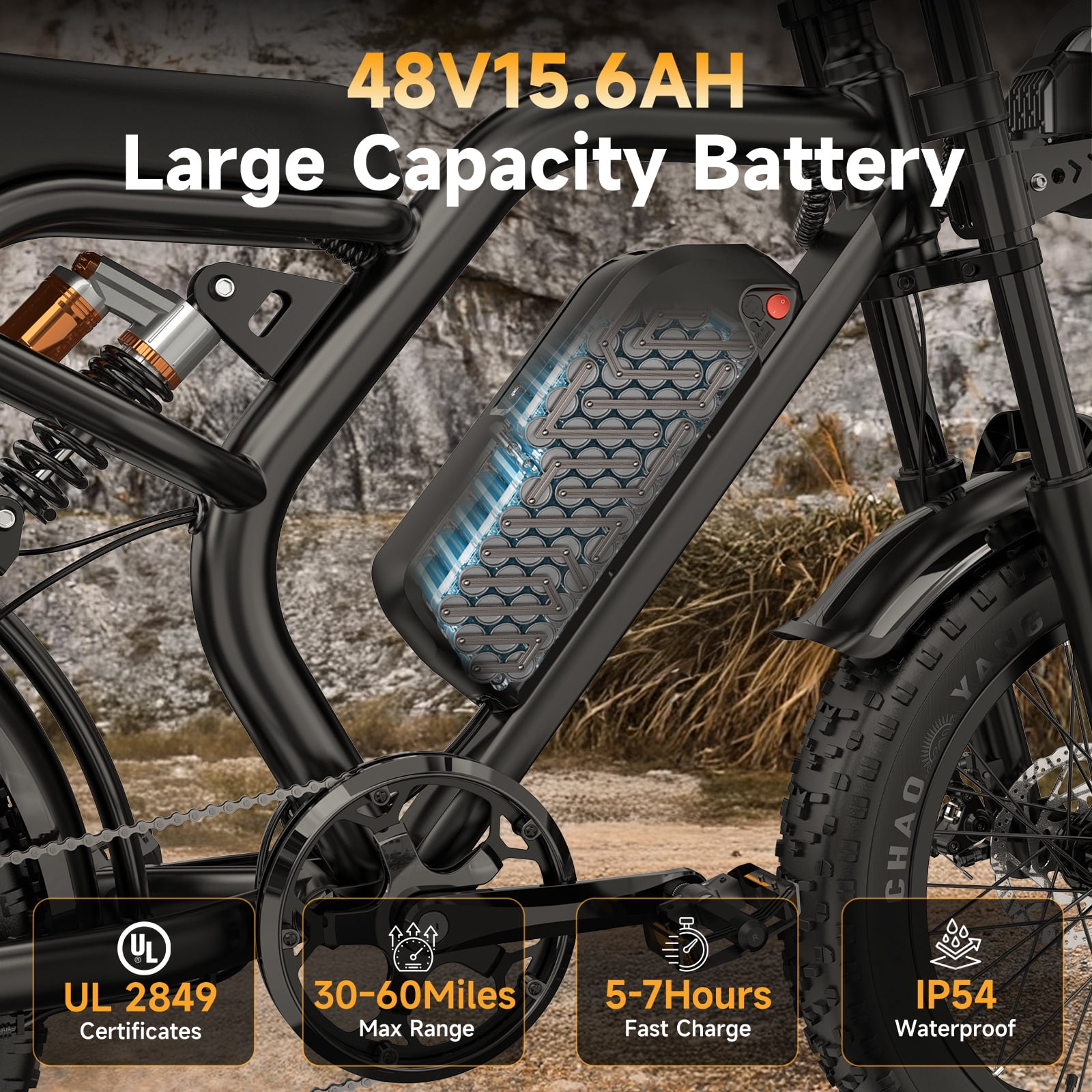 HiKeep 1500W Peak Electric Bike for Adults, 20" Fat Tire Ebike, 48V 15.6Ah Battery, E-Mountain Bike, Shimano 7-Speed Bicycle, UL2849