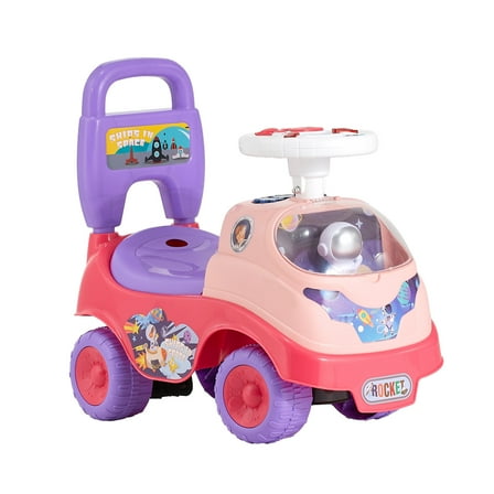KFFKFF Ride-On Push Car for Toddlers, Suitable for Ages 19-36 Months, Kids' Push Toy with Horn and Music, 48.5 lbs Capacity, Under-Seat Storage, Foot-to-Floor Walker for Boys and Girls, Pink