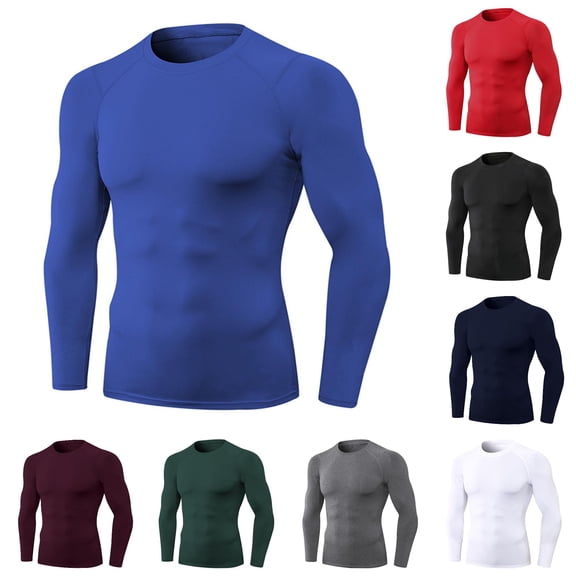 Gunia Mens Workout Gym Shirts Men Tight Fitting Fitness Sports Training Long Sleeved T Shirt Tees For Running Athletic Sport Tops Men'S Shirts Blue L