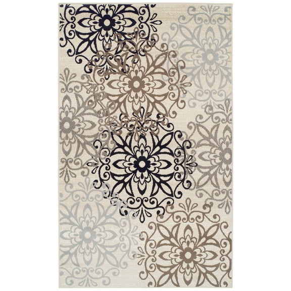 Leigh Modern Polypropylene Floral Medallion Indoor High Traffic Area Rug - 4' x 6', Beige