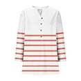 thumbnail image 3 of Womens Henley T-Shirts, 3/4 Sleeve Shirts for Women Fall Fashion Striped Printed Button Up Notch V Neck T Shirts Plus Size S-5XL, 3 of 5