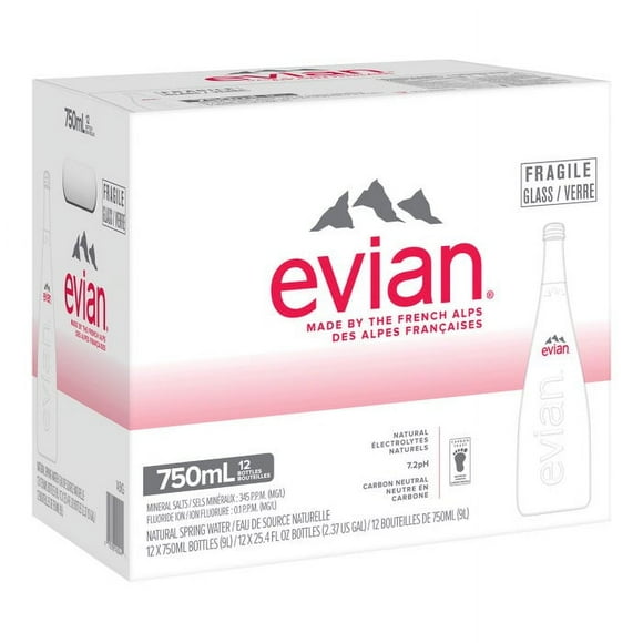 Evian Spring Water Glass Bottles 750ml (12/case)