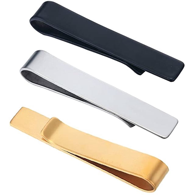 3 Pc Set 1.9 Inch Skinny Tie Bar Clip - Silver,Black,Gold