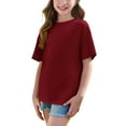 thumbnail image 6 of 5-15 Years Kids Girls Plus Size T Shirt Crew Neck Short Sleeve Top Casual Loose Summer Lounge School Blouse for Children, 6 of 8