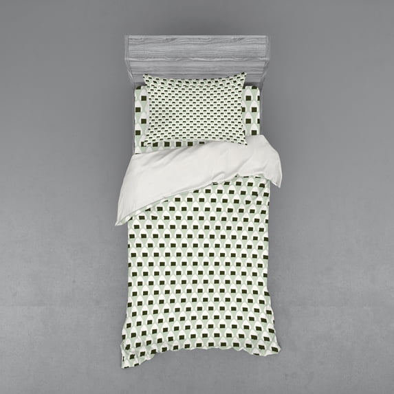 Ambesonne Abstract Bedding Set 3 Pcs, Onigiri Japanese Rice Art, Twin XL, Pale Green Dark Green
