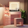 thumbnail image 7 of Twister.CK Vanity Desk Set with Sliding Mirror, 3 Color LED Lights and Power Outlet, Makeup Vanity Table with Chair, Dressing Table for Bedroom, Pink, 7 of 7