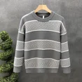 thumbnail image 5 of Suéter de punto negro para hombre, cuello redondo, ropa de hombre, cuello redondo a rayas, suéteres japoneses retro al por mayor, divertidos, 5 of 5
