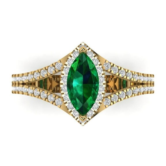Halo Engagement Ring for Women - 1.2ct Simulated Emerald in 14K Yellow Gold Promise Ring