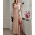 thumbnail image 2 of Vestido largo de mujer con cuello en V fruncido con volantes, manga acampanada, lentejuelas cruzadas, abertura lateral, cintura alta, vestido largo con cinturón, 2 of 6