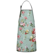 Pioneer Flower Floral Print Pattern Apron-Garden Aprons for Women with Pockets-Cotton Linen Waterproof Kitchen Cooking Gardening Aprons Adjustable for Kitchen,Cooking,BBQ and Salon 33x27 Inch