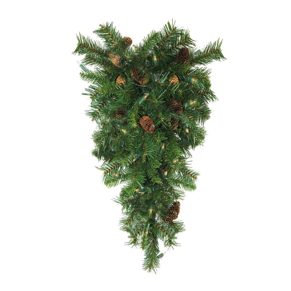 30" PreLit Dakota Red Pine Artificial Christmas Teardrop Swag Clear