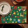 thumbnail image 4 of Green Christmas Santa and Snowman Pattern Summer Placemats Table Placemats Set Of 6-Linen Kitchen Washable Placemats Table Mats 11.8"x17.7" Non-Slip Heat Resistant, 4 of 5