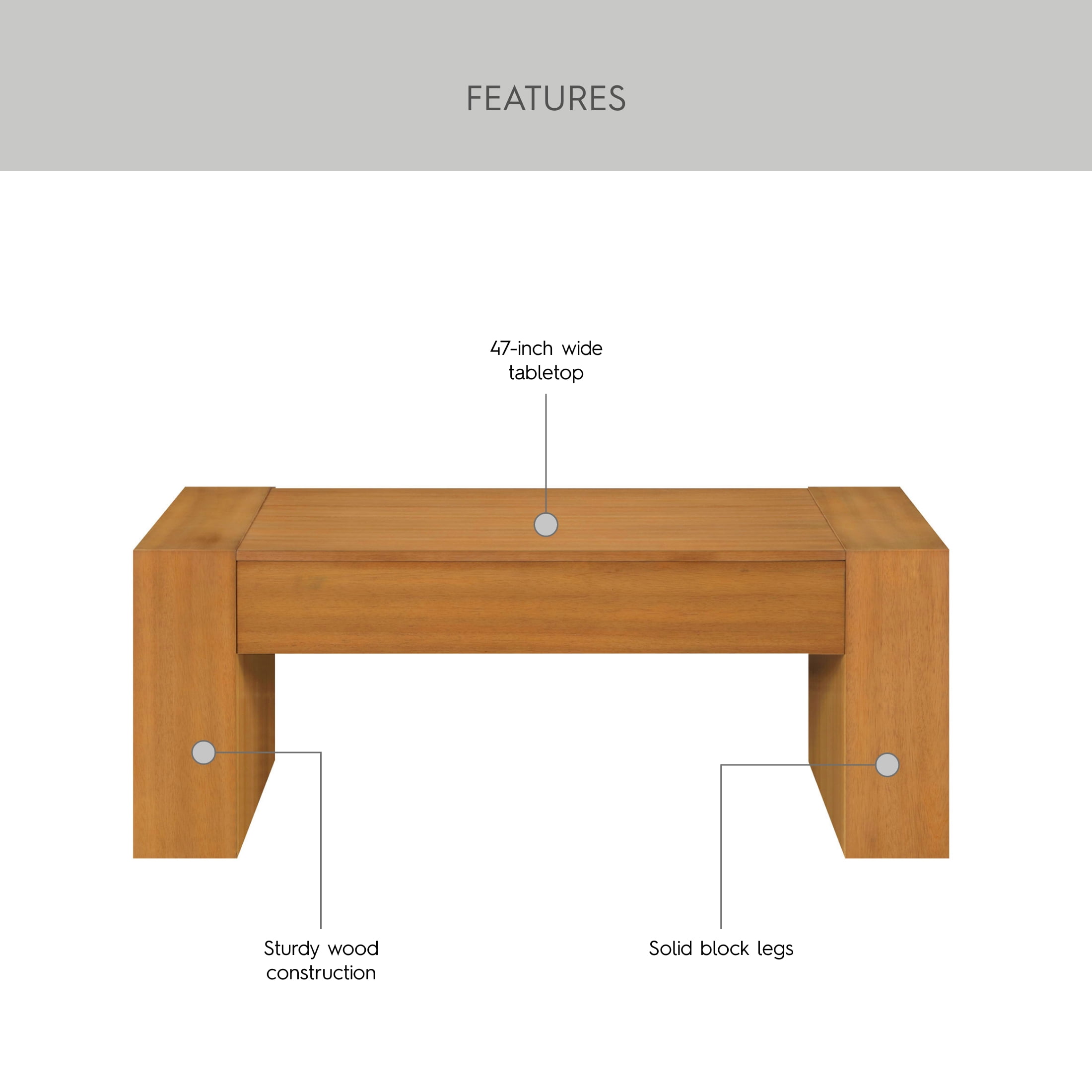 Better Homes & Gardens Ezra Oversized Coffee Table, Living Room, Light Honey