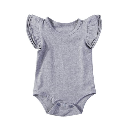 

CenturyX Infant Baby Girls Boys Fly Sleeve Romper Solid Color Bodysuit Summer Clothes Bodysuit Grey 3-9 Months