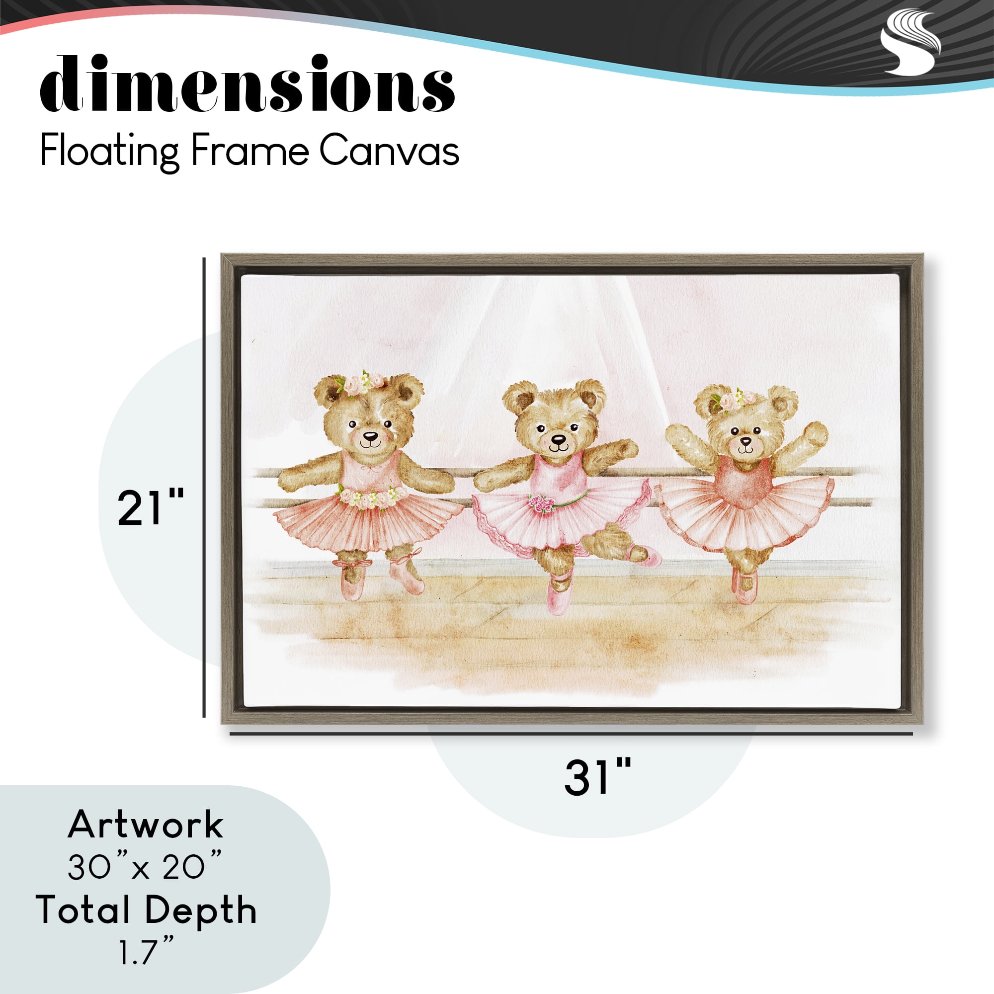 Ballet Teddies Triplet Brown Framed Floater Canvas Wall Art, design by Amy Hall