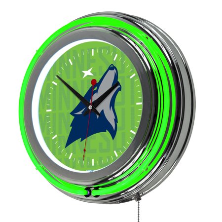 Minnesota Timberwolves NBA City Chrome Neon Clock - Aurora Green, Blue, Silver