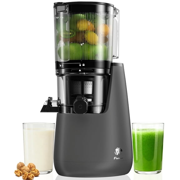 Cofiyard Cold Press Juicer, 6" Wide Feed Chute Slow Masticating Juicer Machine, Self Precut System, High Juice Yield, BPA-Free, Extra one Replace Juicer Strainer, Dark Gray