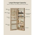 thumbnail image 3 of Generic Jewelry Cabinet Lockable Wall-Mounted Jewelry Organizer Armoire Unit with 2 Plastic Cosmetic Storage Trays Full-Length Frameless Mirror Toasted Oak Color, 3 of 7