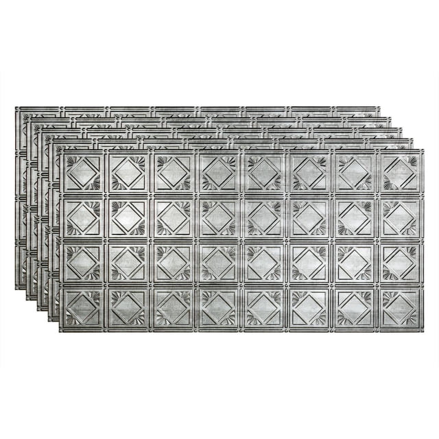 FASÄDE Traditional 4 Decorative Vinyl 2ft x 4ft Glue Up Ceiling Panel in Crosshatch Silver(5 Pack)