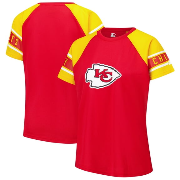 Women's Starter Red Kansas City Chiefs 1st Rounder Color Block Raglan Top