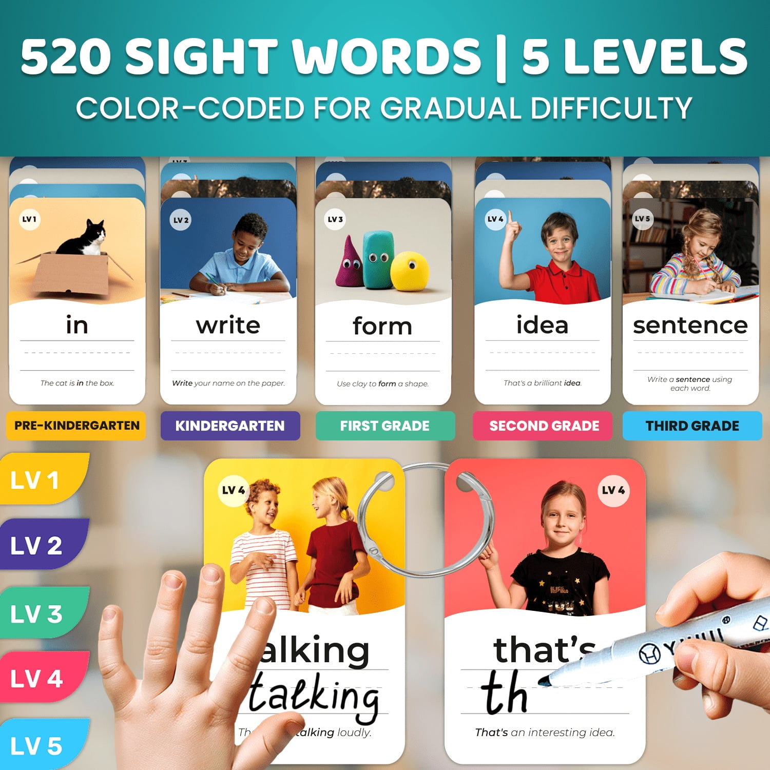 Quokka Sight Words Flash Cards for Kids 4 8 and Adults - Educational Flashcards Vocabulary Set