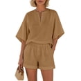thumbnail image 4 of BOOMNY Womens 2 Peice Shorts Sets Solid Short Sleeve Tops Shorts Outfits for Women Summer Casual Matching Sets, 4 of 5