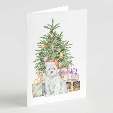 Carolines Treasures CK8245GCA7P West Highland White Terrier Puppy Christmas Presents and Tree Greeting Cards and