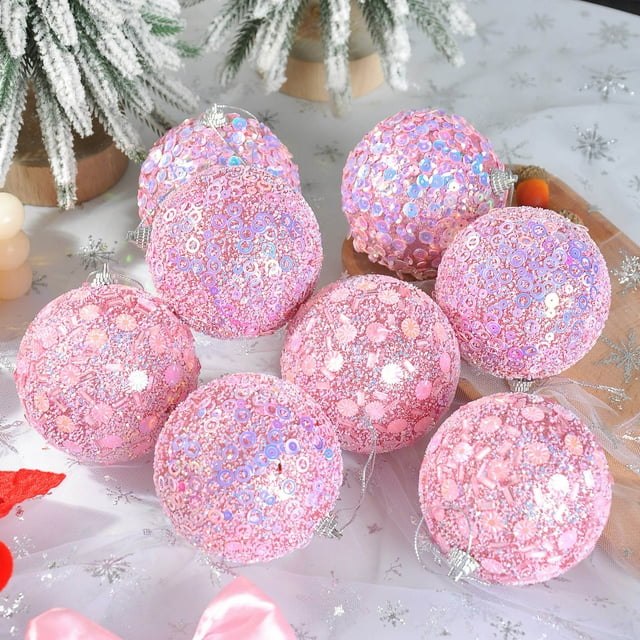 Ensemble d'Ornements pour Arbre de Noël - Boules Suspendues en Plastique Rouges, Bleues, Roses, Violettes et Blanches pour Décoration de Fête