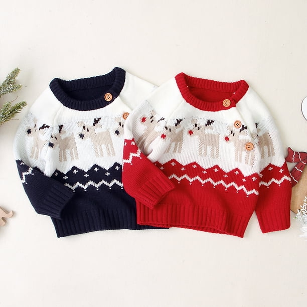 Fortune 0 18m Baby Christmas Sweater Infant Winter Clothes Elk Knitted Tops Blue
